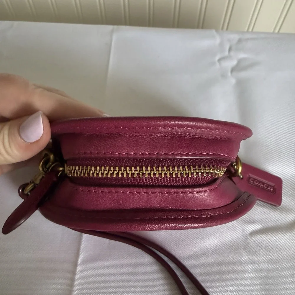 Coach Magenta Pink Glovetanned Leather Half Moon Mini Pouch Wristlet Bag Wallet
